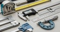 Precision Measuring Tools Arranged on a Neutral Surface engineering measurement Royalty Free Stock Photo