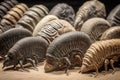 A collection of prehistoric trilobite fossils preserved for posterity in mud and shale.. AI generation Royalty Free Stock Photo