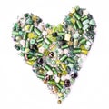 Collection of green glass beads in the shape of a heart Royalty Free Stock Photo