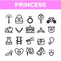 Collection Princess Elements Vector Icons Set