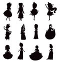 Collection of princess girls set flat isolated vector silhouette\'s Royalty Free Stock Photo