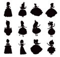 Collection of princess girls set flat isolated vector silhouette\'s Royalty Free Stock Photo