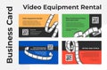 Collection professional video equipment rental realistic business card vector illustration