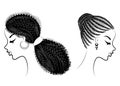 Collection. Profile of a head of sweet ladies. African American girls show hairstyles for long and medium hair. Silhouettes of