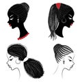 Collection. Profile of a head of sweet ladies. African American girls show hairstyles for long and medium hair. Silhouettes of Royalty Free Stock Photo