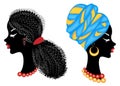 Collection.Profile the head of the sweet lady. African-American girl with a beautiful hairdo. The lady wears a turban, a national