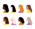 Collection of profile portraits, heads of female characters. A set of avatars. Of different nationalities. Vector stock