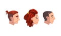 Collection of Profile Portraits of Male and Female Heads, Man and Woman with Various Hairstyles Cartoon Vector Royalty Free Stock Photo