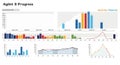 A collection of progress charts displays various data visualizations, including bar Royalty Free Stock Photo