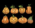 Collection Pumpkins halloween angry face hand painting watercolor illustration individual object clipart.Vector Illustration. Vect