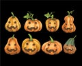 Collection Pumpkins halloween surprise face hand painting watercolor illustration individual object clipart.Vector Illustration