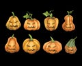 Collection Pumpkins halloween watercolor illustration individual clipart.Vector Illustration