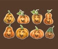 Collection Pumpkins o halloween hand painting watercolor illustration individual object clipart.Vector Illustration