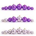 Collection of purple and silver christmas balls. White isolated. 3D render