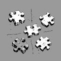 A collection of puzzle pieces scattered across a table, critical thinking, problem-solving Royalty Free Stock Photo