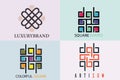 Collection of QR code and digital tech logo concept. Square decorative color corporate identity design element. Royalty Free Stock Photo