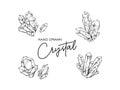 Collection of quartz crystal hand drawn vector illustration element mineral gemstone detailed sketch drawing