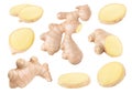 Collection of raw ginger root pieces isolated on white Royalty Free Stock Photo