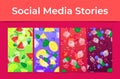 Collection real fruit juice background vertical social media stories vector flat illustration