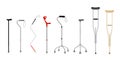 Collection of realistic crutches walking sticks vector medical devices for old or disabled support