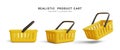 Collection of realistic 3d yellow shopping carts isolated on white background. Empty shopping basket. Vector illustration Royalty Free Stock Photo