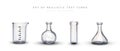 Collection of realistic empty labware. Clean, washed test tubes, beaker, flask