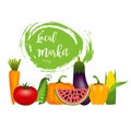 Collection of realistic healthy vegetables such as: carrot, tomato, pepper, eggplant, pumpkin, marrow, zucchini