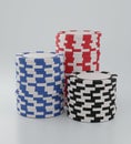 Collection realistic of isometric casino chips, stack of poker chips on white background, Concept Vegas Online Casino Banner Royalty Free Stock Photo