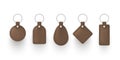 Collection realistic key chains brown leather vector illustration keychains with rings Royalty Free Stock Photo