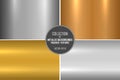 Collection of realistic metallic textures. Shiny polished metal backgrounds for your design Royalty Free Stock Photo