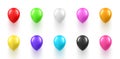 Collection of realistic multicolored shine balloon vector illustration flying helium toy ball