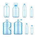 Collection realistic plastic bottles vector illustration empty 3d transparent container for water