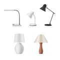 Collection realistic table lamps indoor lighting template vector electricity illumination equipment