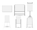 Collection realistic whiteboard vector illustration. Equipment for seminar, presentation, training