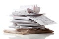 Stack of Receipts and Order Confirmations on a White Background Showcasing Everyday Transactions and Financial Royalty Free Stock Photo