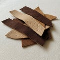 A collection of rectangular leather suede samples in various shades of brown, ranging Royalty Free Stock Photo