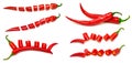 Collection red chili pepper isolated on white Royalty Free Stock Photo