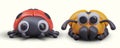 Collection with red cute ladybird and yellow scarab standing on white background