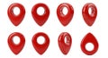 Collection of Red 3D Map Location Pointers in Various Angles on White Background map pointer Royalty Free Stock Photo