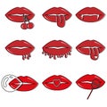 Collection of red female lips. Vector illustration of sexy woman's lips. Smile, kiss Royalty Free Stock Photo