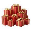Stack of red gift boxes with golden ribbons isolated on white background Royalty Free Stock Photo