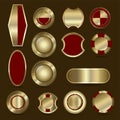 Collection of red and golden shield, badge, label, award or ribbons. Royalty Free Stock Photo