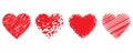 Collection of red grunge hearts hand drawn. Valentine heart shape drawing elements Royalty Free Stock Photo