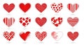 Collection of red heart shapes with various patterns for valentine s day Royalty Free Stock Photo