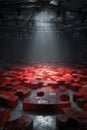 Intricate scattered red puzzle pieces under moody spotlight lighting Royalty Free Stock Photo