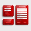 Collection red login and register web screen template