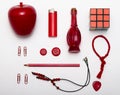 A collection of red objects on white background