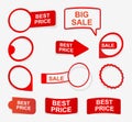 Collection red paper labels in the form of stickers. Design elements. Royalty Free Stock Photo