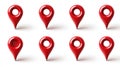Collection of Red Pin Point Icons Showing Map Location Pointers in Various Designs Arranged on a White Background for Royalty Free Stock Photo
