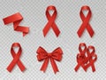 Collection of red ribbons symbolizing awareness and support isolated on white background Royalty Free Stock Photo